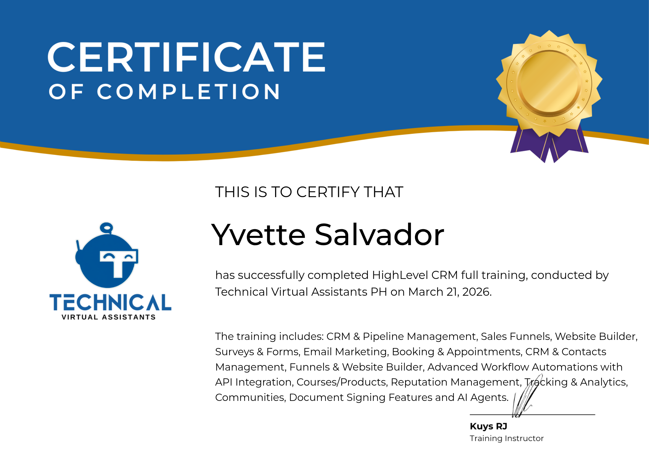 HighLevel CRM certification — Technical Virtual Assistants PH